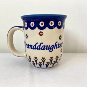 Polish Pottery Granddaughter Wnuczka 12 oz Mug Cup Blue Red Green by Boleslawiec